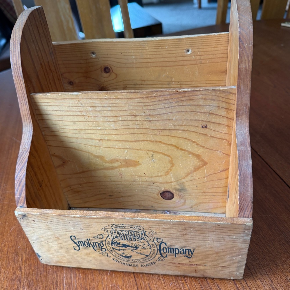 Vintage Trapper Creek Smoking Company Wooden Desk Organizer Alaska Rustic Decor